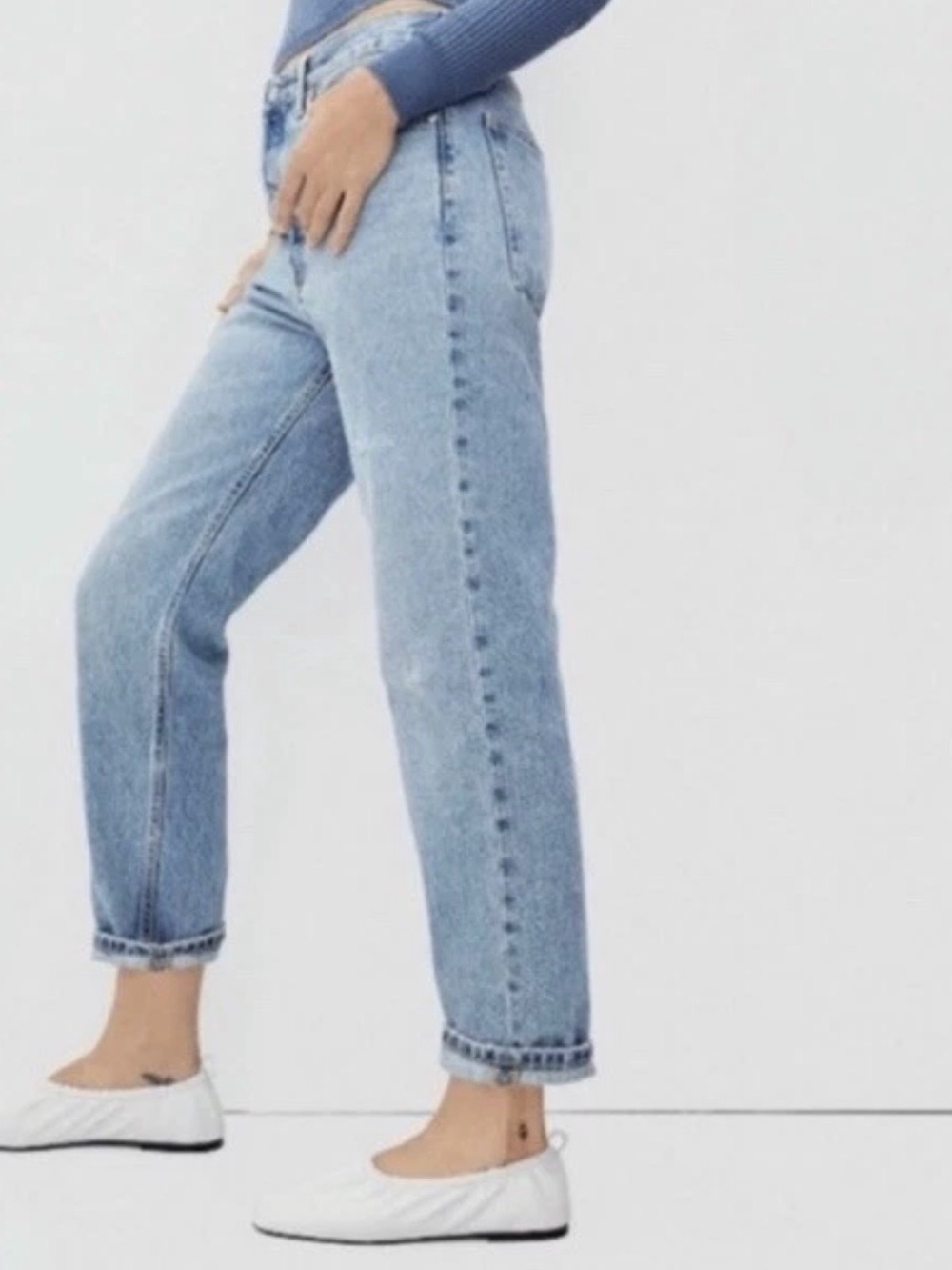 Everlane Relaxed Straight Jeans Women’s 30 Light Wash Distressed Denim Buttonfly